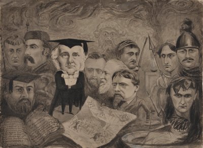 The Drama in Oxford in 1880 (Kalem, mürekkep, gri yıkama) by English School