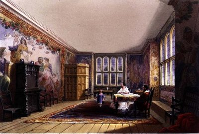 Çizim Odası, Cotehele evi, c.1830-40 (renkli taş) by English School