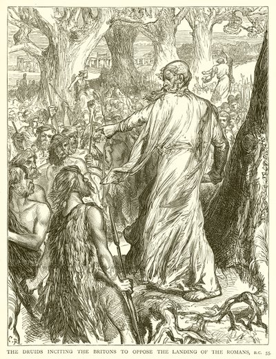 Druidler, Britanyalıları Romalıların karaya çıkmasına karşı çıkmaya teşvik ediyor, M.Ö. 55 by English School