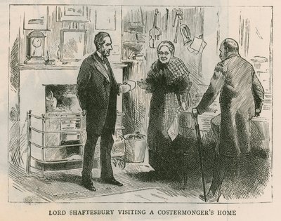 Shaftesbury Kontu; Lord Shaftesbury bir maliyet satıcısının evini ziyaret ediyor by English School