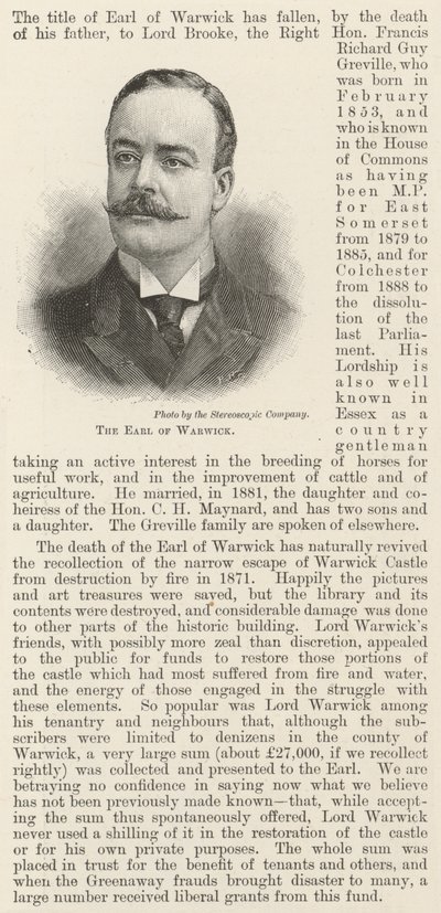 Warwick Kontu (gravür) by English School
