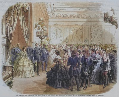Rusya İmparatoru, St Petersburg'da Kont ve Kontes de Morny tarafından verilen Baloda (gravür) by English School