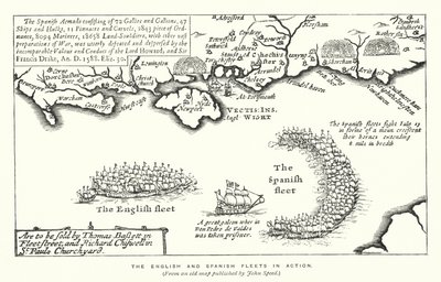 İngiliz ve İspanyol filoları iş başında (gravür) by English School