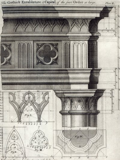 Gotik Entablature ve Birinci Düzenin Başkenti, 1741 by English School