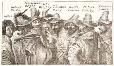 Barut Komplosu Komplocuları, bir 1606 gravüründen sonra by English School