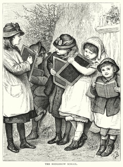 Hedgerow Okulu (gravür) by English School