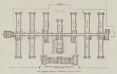 Herbert Hastanesi, Woolwich, Zemin Kat Planı (gravür) by English School