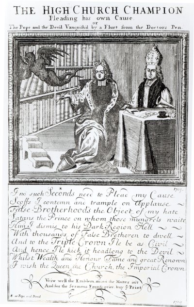Yüksek Kilise Şampiyonu, Kendi Davasını Savunuyor, 1709 by English School