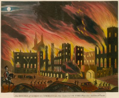 Lordlar ve Avam Kamarası yandıkları sırada, 16 Ekim 1834 by English School