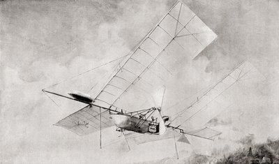 19. yüzyılda uçuşta Langley Havaalanı uçan makine. 1897'de yayınlanan The Strand Magazine'den. by English School