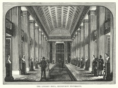 Kütüphane Salonu, Edinburgh Üniversitesi (gravür) by English School
