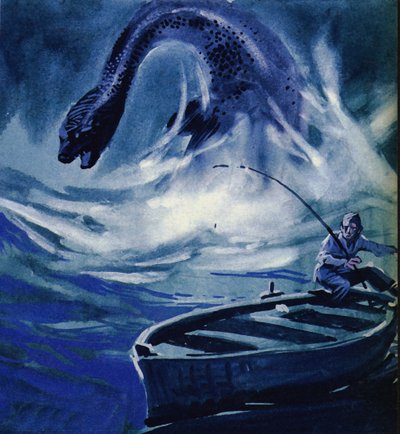 Loch Ness Canavarı bir balıkçıya saldırıyor by English School