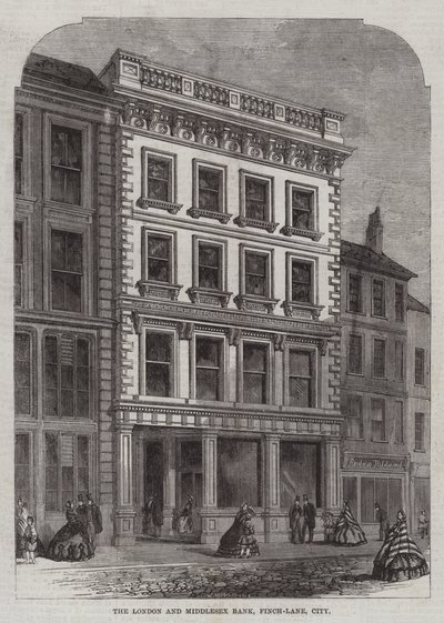 Londra ve Middlesex Bankası, Finch-Lane, Şehir (gravür) by English School