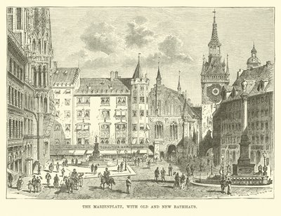 Marienplatz, eski ve yeni Rathaus ile by English School