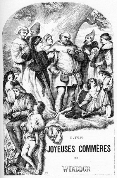 Windsor'un Neşeli Eşleri - Les Joyeuses Commeres de Windsor - “” William Shakespeare'i Tamamlıyor” da İllüstrasyon 1866 - Bu baskının çizimleri ve genel biçimi Cassell'in Londra'da yayınlanan resimli Shakespeare'inden ödünç alınmıştır. by English School