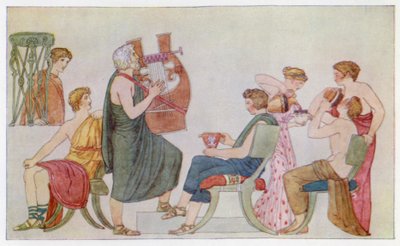 Suitorlara şarkı söyleyen ozan (renkli taş baskı) by English School