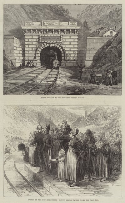 Mont Cenis Tüneli (gravür) by English School