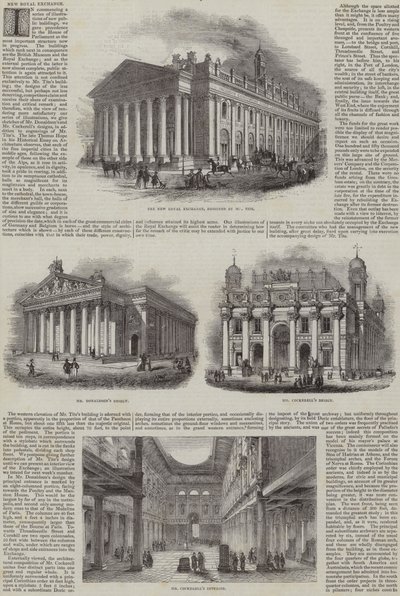 New Royal Exchange, Londra, alternatif tasarımlarla (gravür) by English School