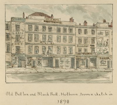 The Old Bell Inn ve Black Bull, Holborn, Londra (kağıt üzerinde wc) by English School