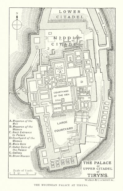 Tiryns Sarayı veya Yukarı Kalesi (lito) by English School