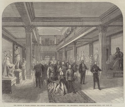 Galler Prensi Dublin Uluslararası Sergisini açıyor, Heykel Salonundan Geçit (gravür) by English School