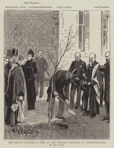 Prens ziyaretinin anısına Victoria Hastanesine Ağaç dikiyor (gravür) by English School