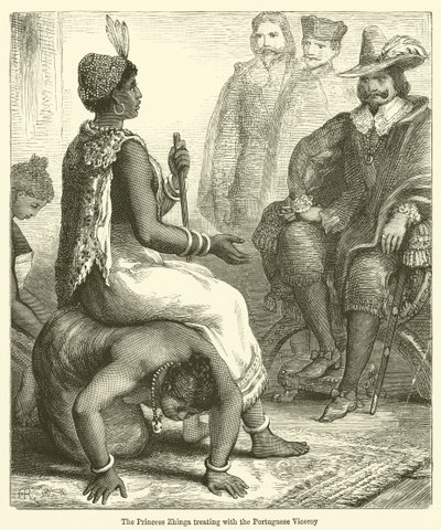 Portekizli Vali ile tedavi Prenses Zhinga (gravür) by English School