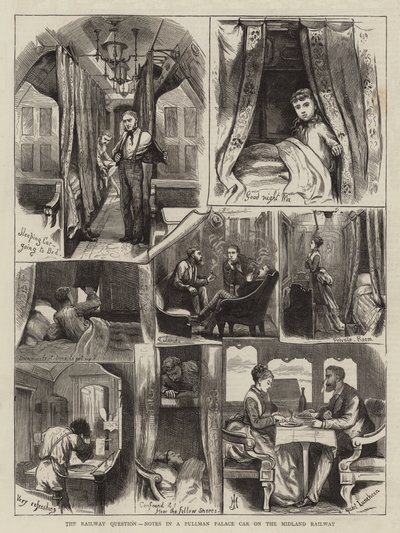 Demiryolu Sorusu, Midland Demiryolundaki Pullman Saray Arabasındaki Notlar (gravür) by English School