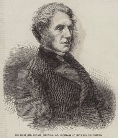 Sayın Edward Cardwell, MP, Kolonilerden Sorumlu Devlet Bakanı (gravür) by English School