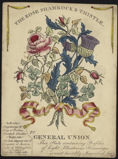 The Rose, Shamrock ve Thistle to General Union (renkli gravür) by English School