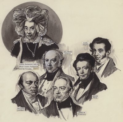Rothschild Ailesi (kağıt üzerine guaj boya) by English School