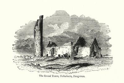 Yuvarlak Kule, Tullosherin, Dungarvan (gravür) by English School