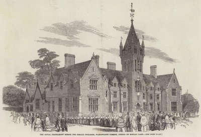 Kraliyet Masonlarının Kız Çocukları Okulu, Wandsworth Common, Geçen Pazartesi günü açıldı (gravür) by English School