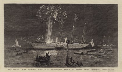 Kraliyet Yat Filosu Regatta Cowes, Galler Prensi Yat "Osborne" ışıklı (gravür) by English School