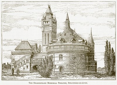 Shakespeare Anıt Tiyatrosu, Stratford-on-Avon (gravür) by English School