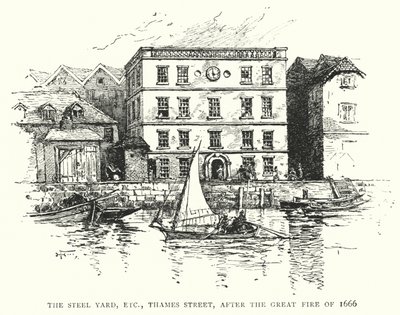 Steel Yard, vb, Thames Caddesi, 1666 Büyük Yangınından sonra (gravür) by English School