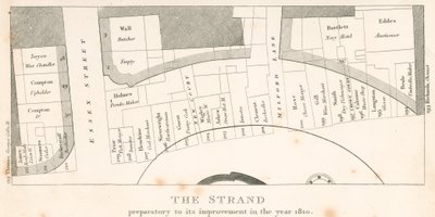 The Strand, Londra, 1810 yılındaki iyileştirmesinden önce; alan planı by English School