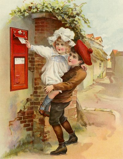 The Village Letter-Box (renkli taş baskı) by English School