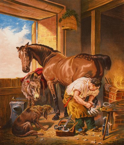 The Village Smithy (renkli taş baskı) by English School