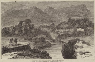 Hong Kong yakınlarındaki Poke-Felum Köyü (gravür) by English School