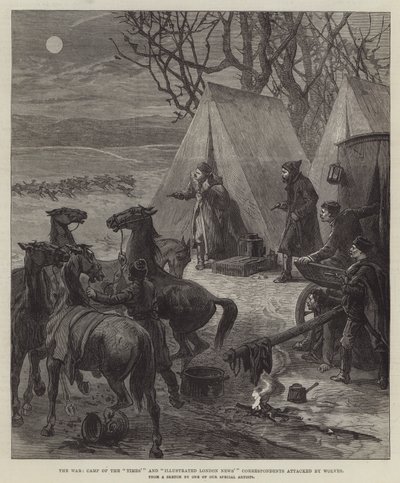 Savaş, "Times" Kampı ve "Illustrated London News" Muhabirlerinin Kurtlar Tarafından Saldırıya Uğraması (gravür) by English School