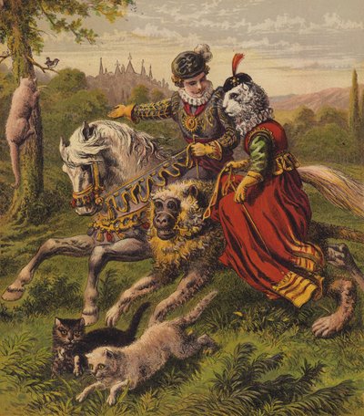 Beyaz Kedi (renkli taş baskı) by English School