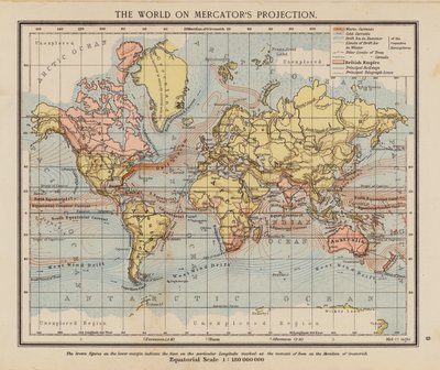 Mercator Projeksiyonunda Dünya (renkli taş baskı) by English School