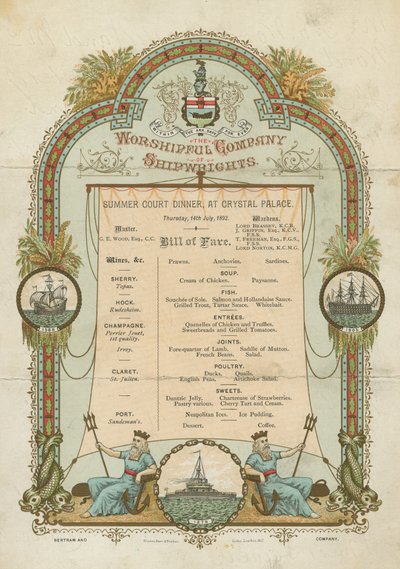 The Worshipful Company of Shipwrights Yaz Mahkemesi Yemeği (chromolitho) by English School