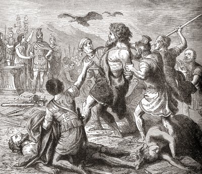 Efsanevi bir dev ve Tötonların kralı olan Teutobochus'un Ward and Lock's Illustrated History of the World, pub'dan yakalanması. 1882 dolayları by English School