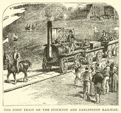 Stockton ve Darlington Demiryolundaki ilk tren by English School