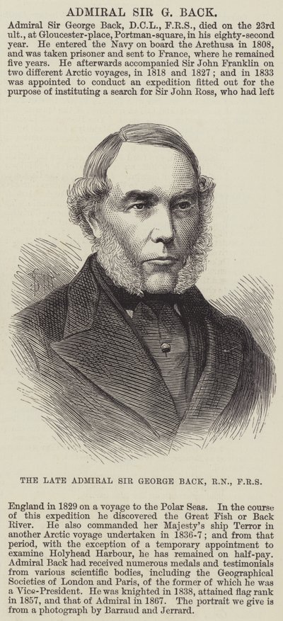 Merhum Amiral Sir George Back, RN, FRS (gravür) by English School