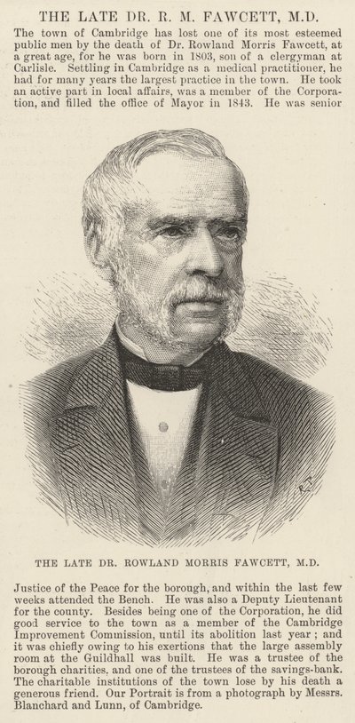 Rahmetli Dr Rowland Morris Fawcett, MD (gravür) by English School