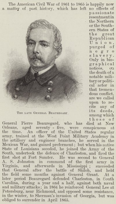 Geç General Beauregard (gravür) by English School