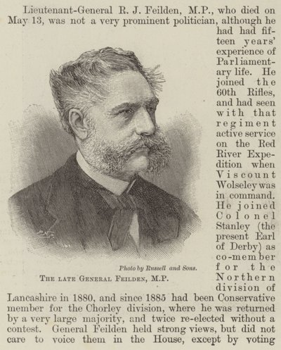 Rahmetli General Feilden, MP (gravür) by English School